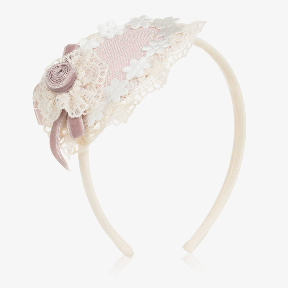 Abuela Tata - Girls Ivory & Pink Lace Hairband  | Childrensalon