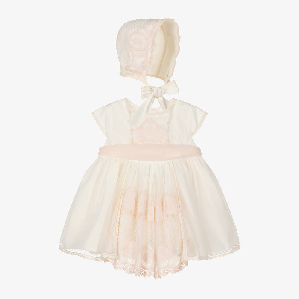 Abuela Tata - Girls Ivory & Pink Tulle Dress Set | Childrensalon