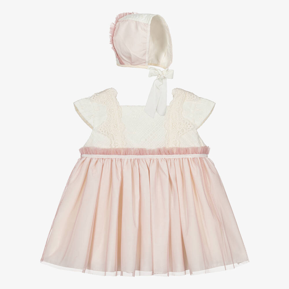 Abuela Tata - Girls Ivory & Pink Tulle Dress Set | Childrensalon