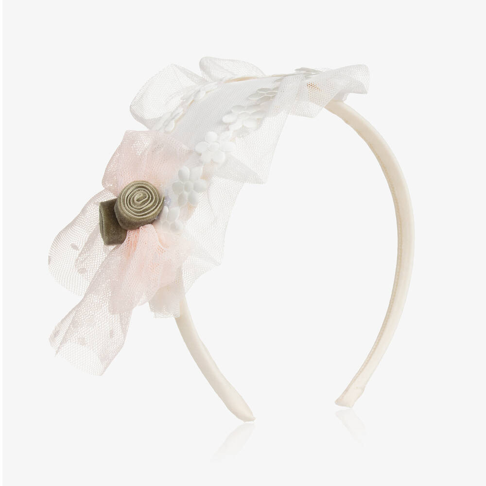 Abuela Tata - Girls Ivory Tulle Flower Hairband | Childrensalon