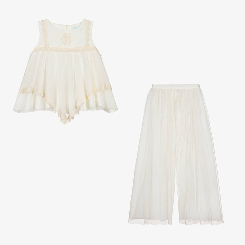 Abuela Tata - Girls Ivory Tulle Trouser Set | Childrensalon