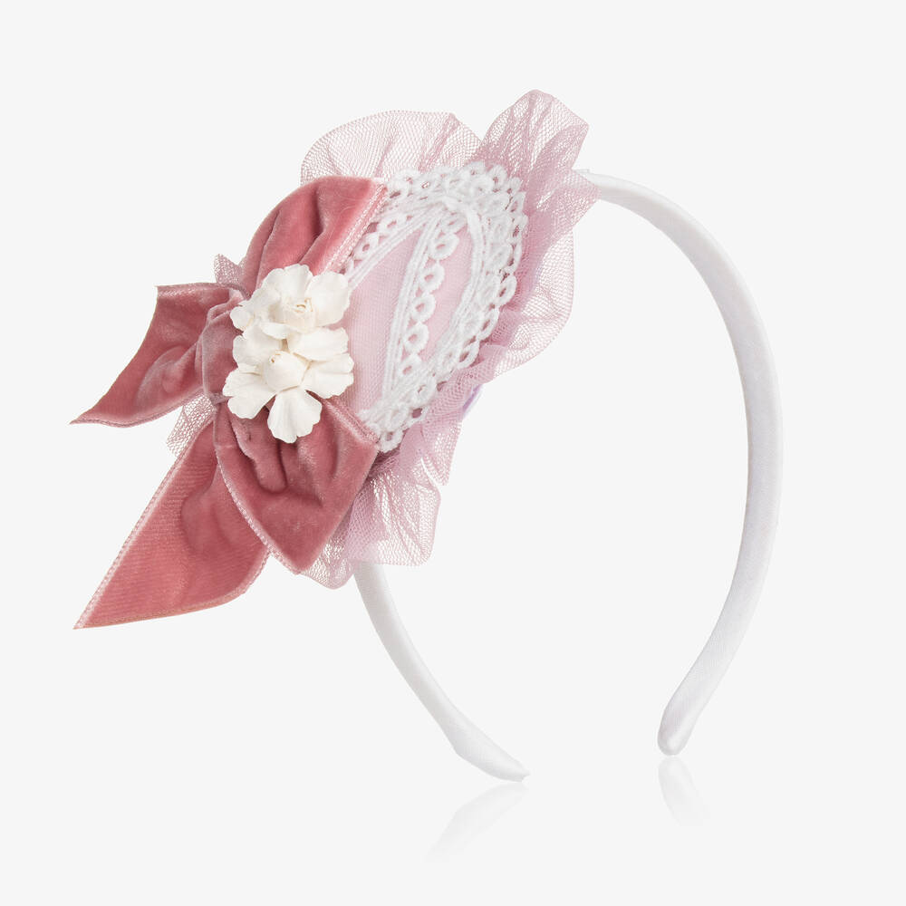 Abuela Tata - Girls Pink Lace Bow Hairband | Childrensalon