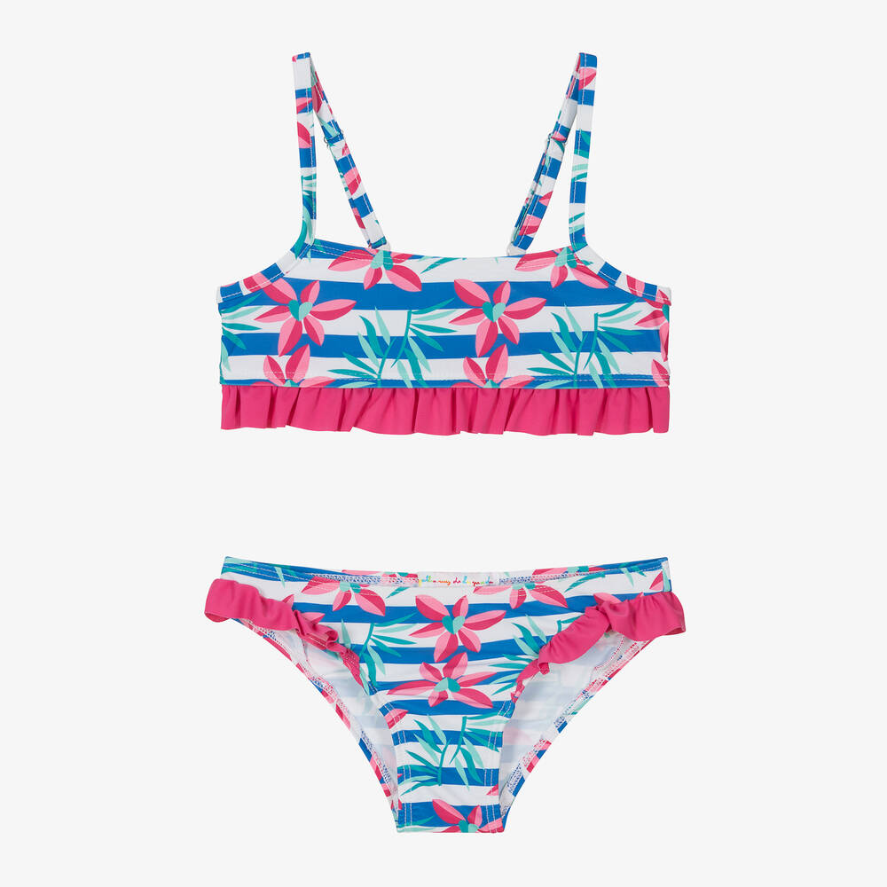 Agatha Ruiz de la Prada - Girls Blue & Pink Floral Bikini | Childrensalon