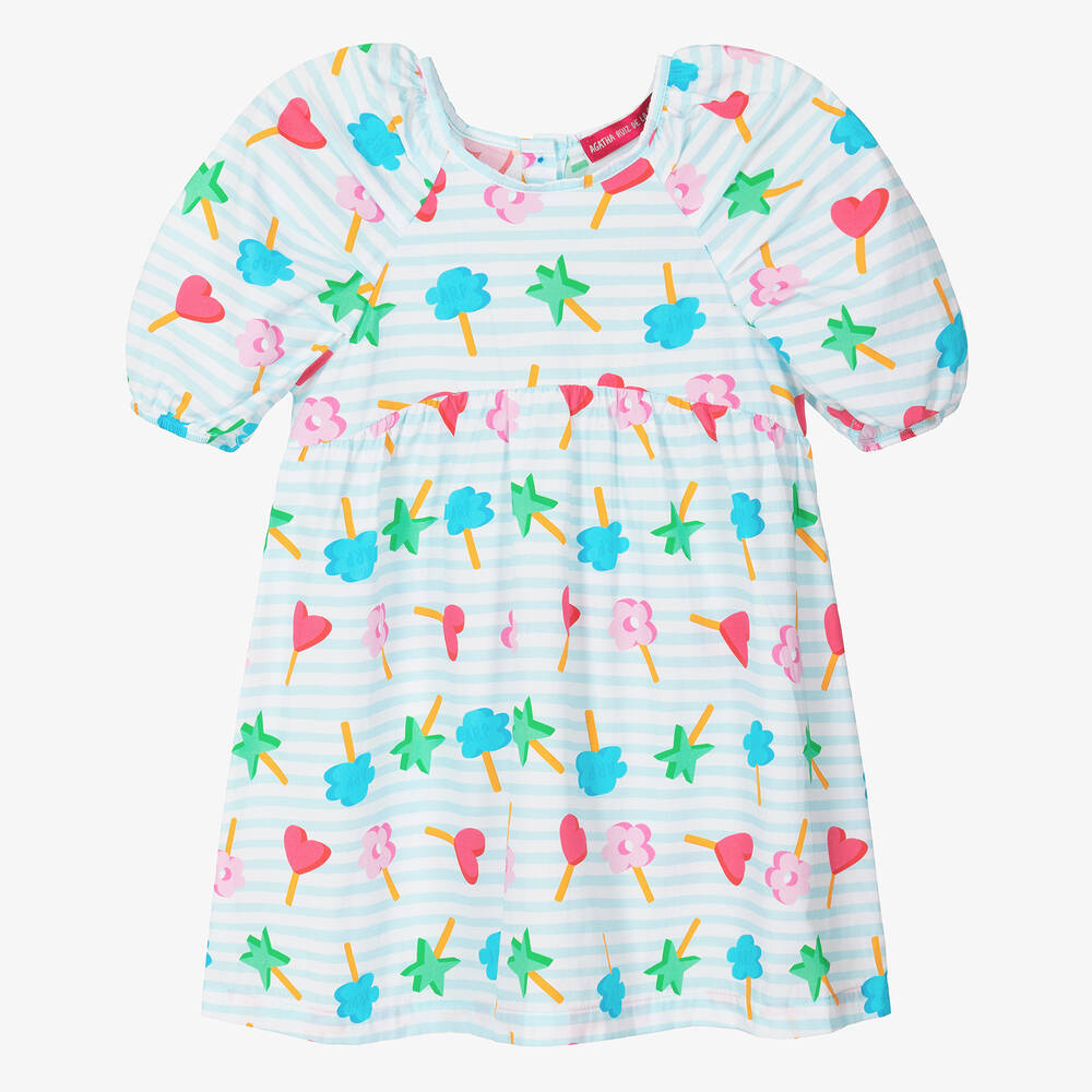 Agatha Ruiz de la Prada - Girls Blue Stripe Cotton Lollipop Dress | Childrensalon