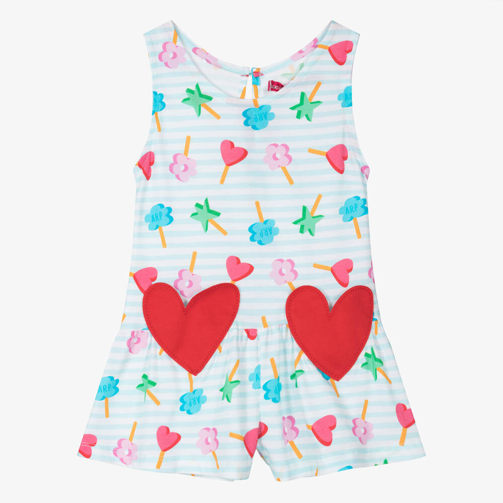 Agatha Ruiz de la Prada - Girls Blue Striped Cotton Lollipop Playsuit | Childrensalon