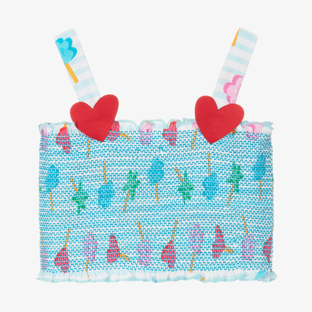 Agatha Ruiz de la Prada - Girls Blue Striped Lollipop Cotton Crop Top | Childrensalon