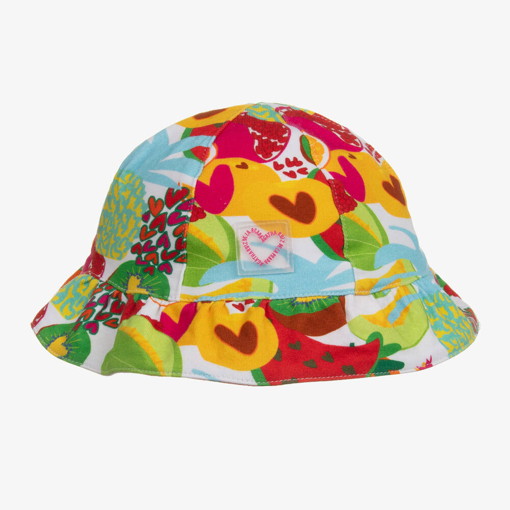 Agatha Ruiz de la Prada - Girls Green Fruit Cotton Jersey Hat | Childrensalon