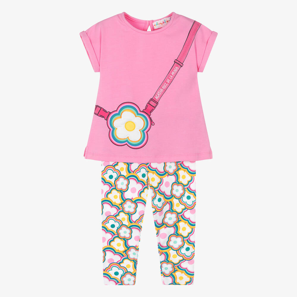 Agatha Ruiz de la Prada - Girls Pink Floral Cotton Leggings Set | Childrensalon