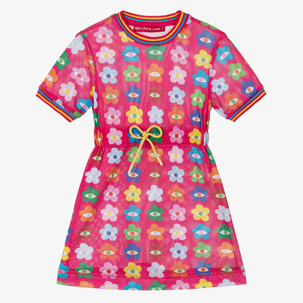 Agatha Ruiz de la Prada - Girls Pink Floral Mesh Dress | Childrensalon