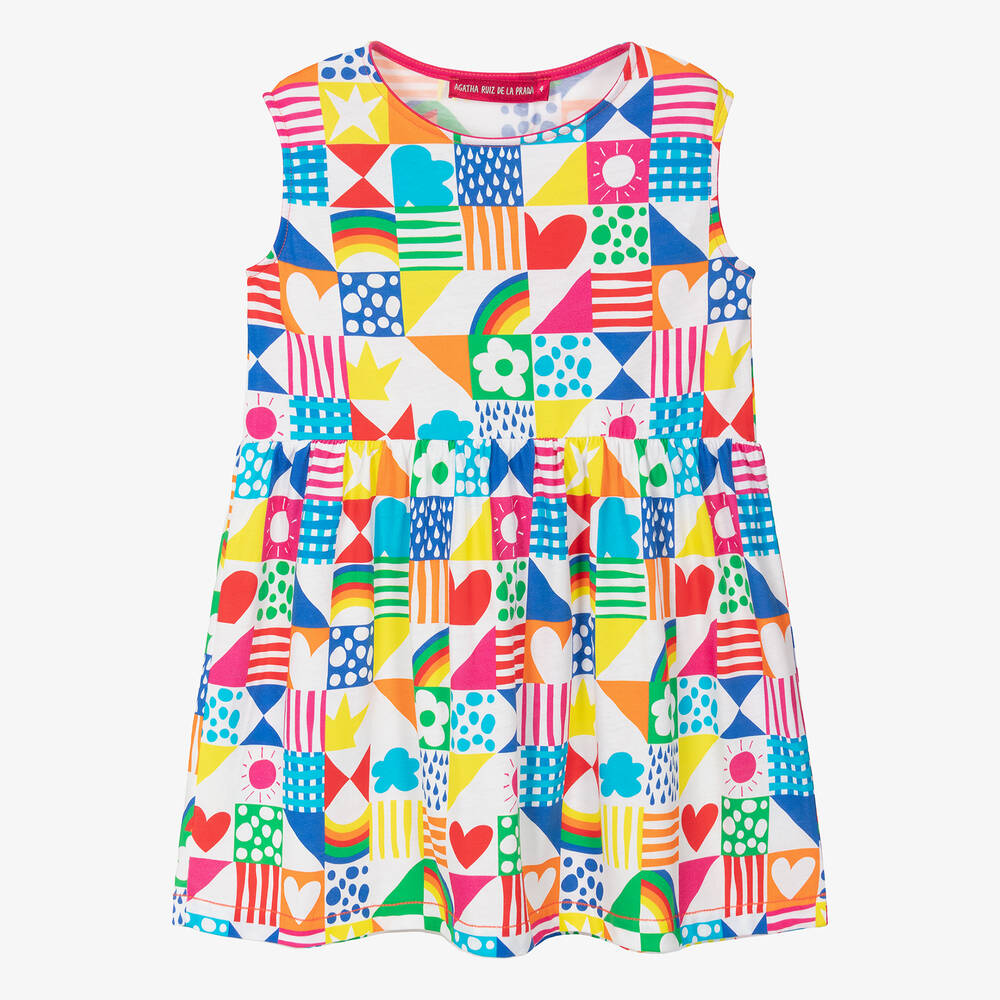 Agatha Ruiz de la Prada - Girls White Abstract Print Cotton Dress  | Childrensalon