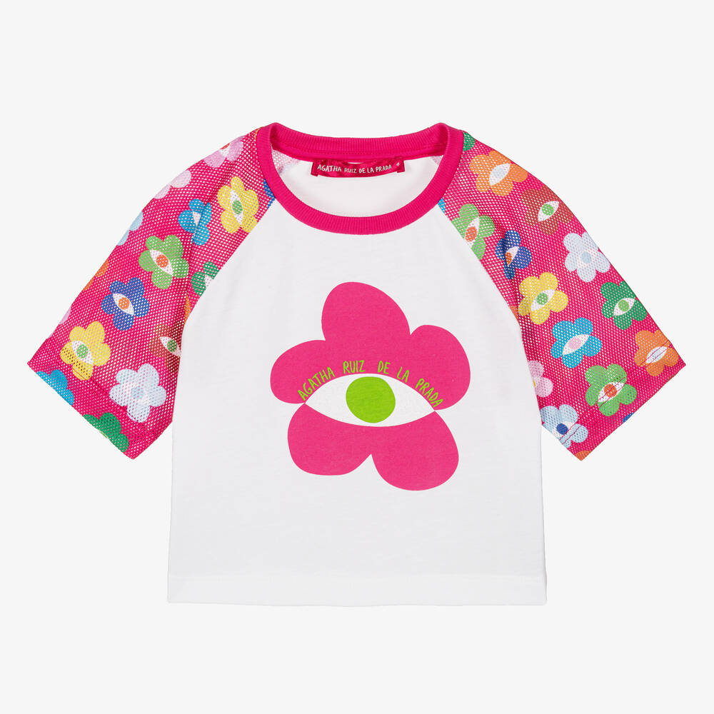 Agatha Ruiz de la Prada - Girls White Cotton Floral T-Shirt | Childrensalon