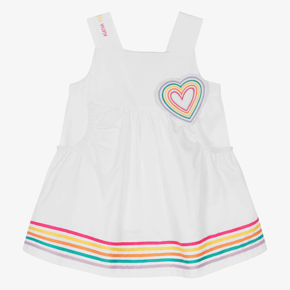 Agatha Ruiz de la Prada - Girls White Cotton Poplin Dress | Childrensalon