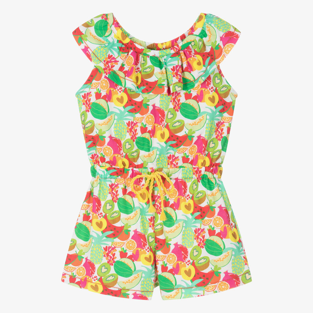 Agatha Ruiz de la Prada - Girls White & Green Cotton Fruit Playsuit | Childrensalon