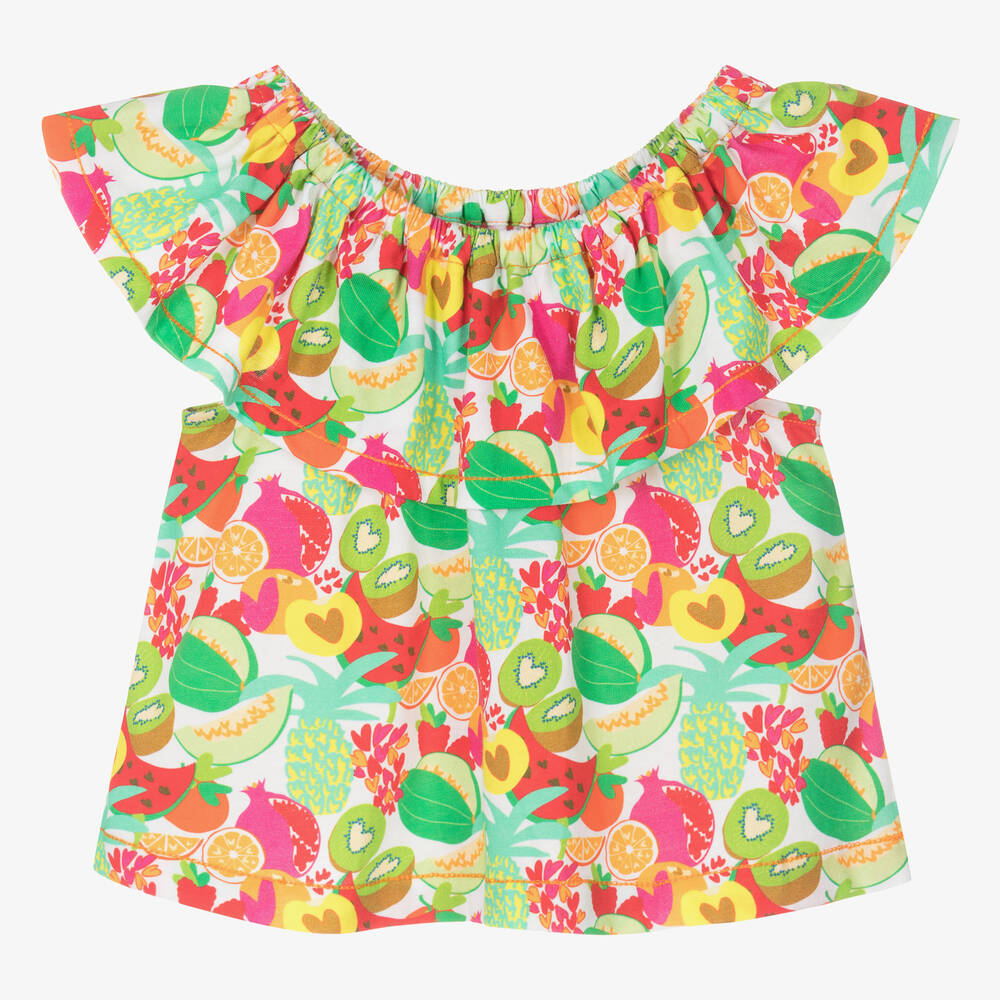 Agatha Ruiz de la Prada - Girls White & Green Cotton Fruit Top | Childrensalon