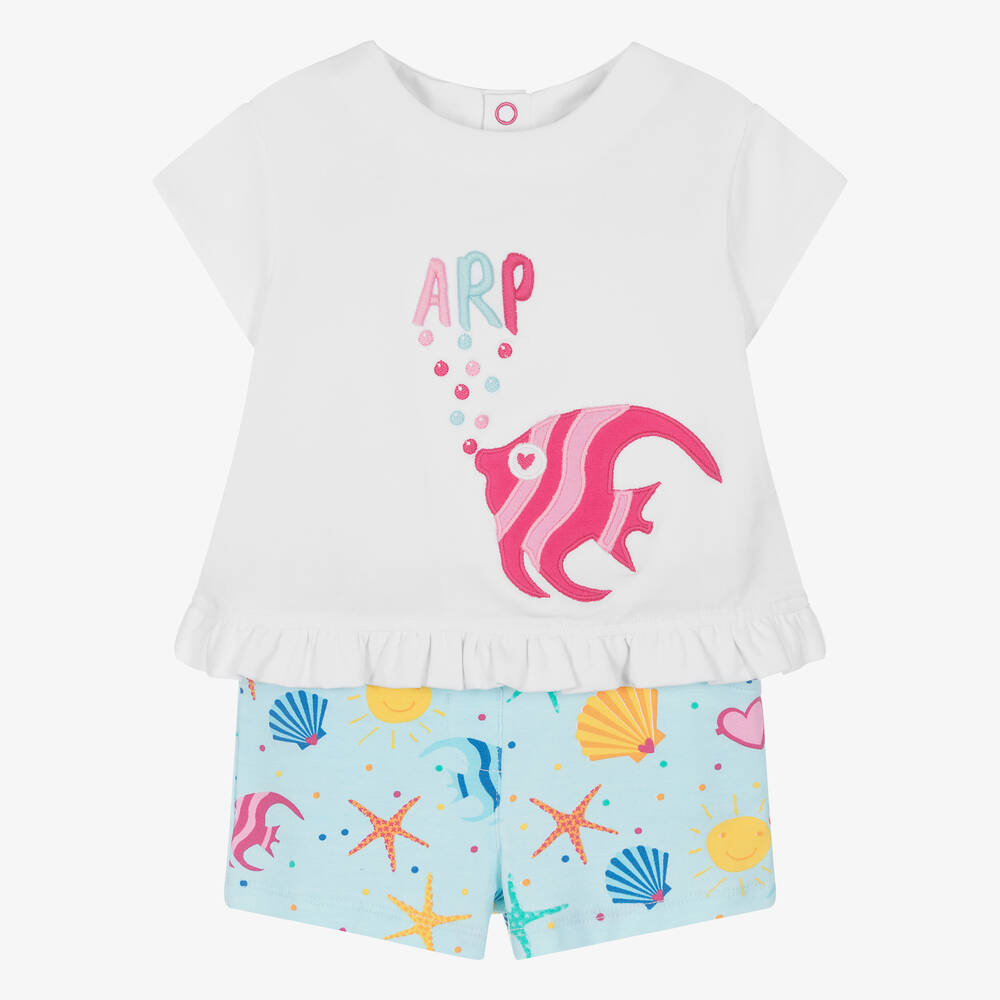 Agatha Ruiz de la Prada - White Sea Life Print Cotton Shorts Set | Childrensalon