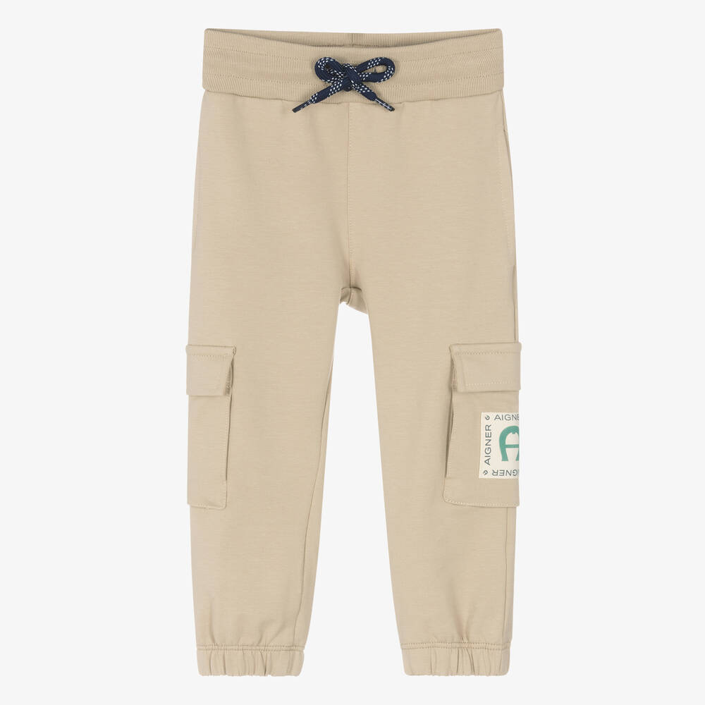 AIGNER - Baby Boys Beige Cotton Cargo Joggers | Childrensalon