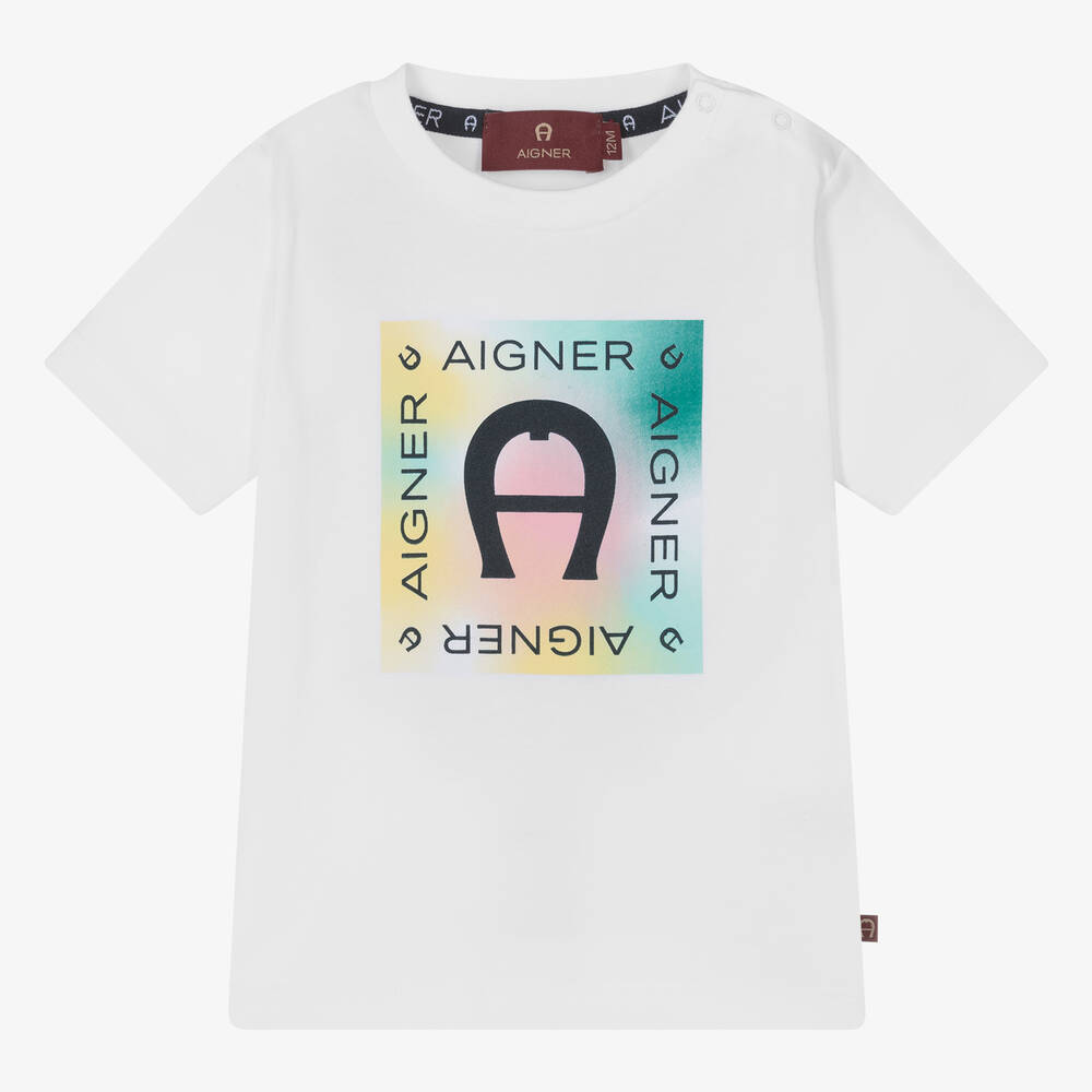 AIGNER - T-shirt blanc en coton bébé garçon | Childrensalon