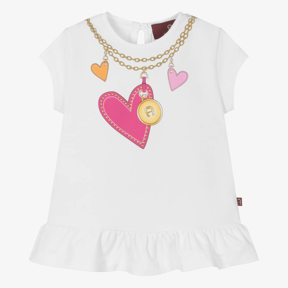 AIGNER - T-shirt coton blanc cœurs chaînes | Childrensalon