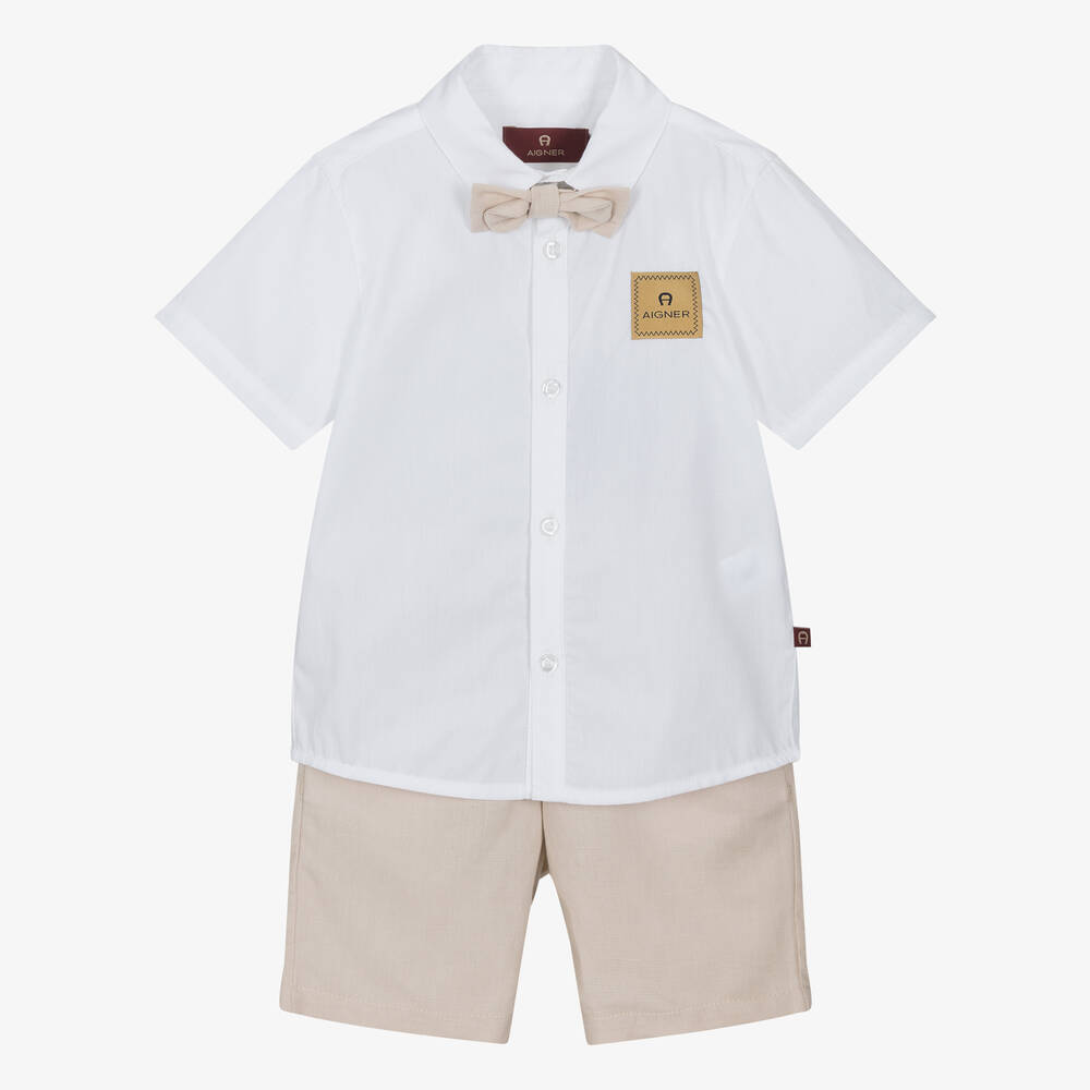 AIGNER - Ensemble short beige en lin et coton | Childrensalon