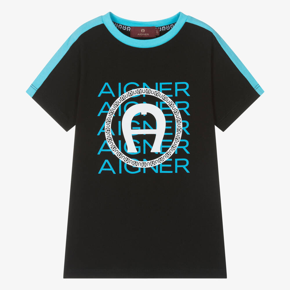 AIGNER - Boys Black Cotton T-Shirt | Childrensalon