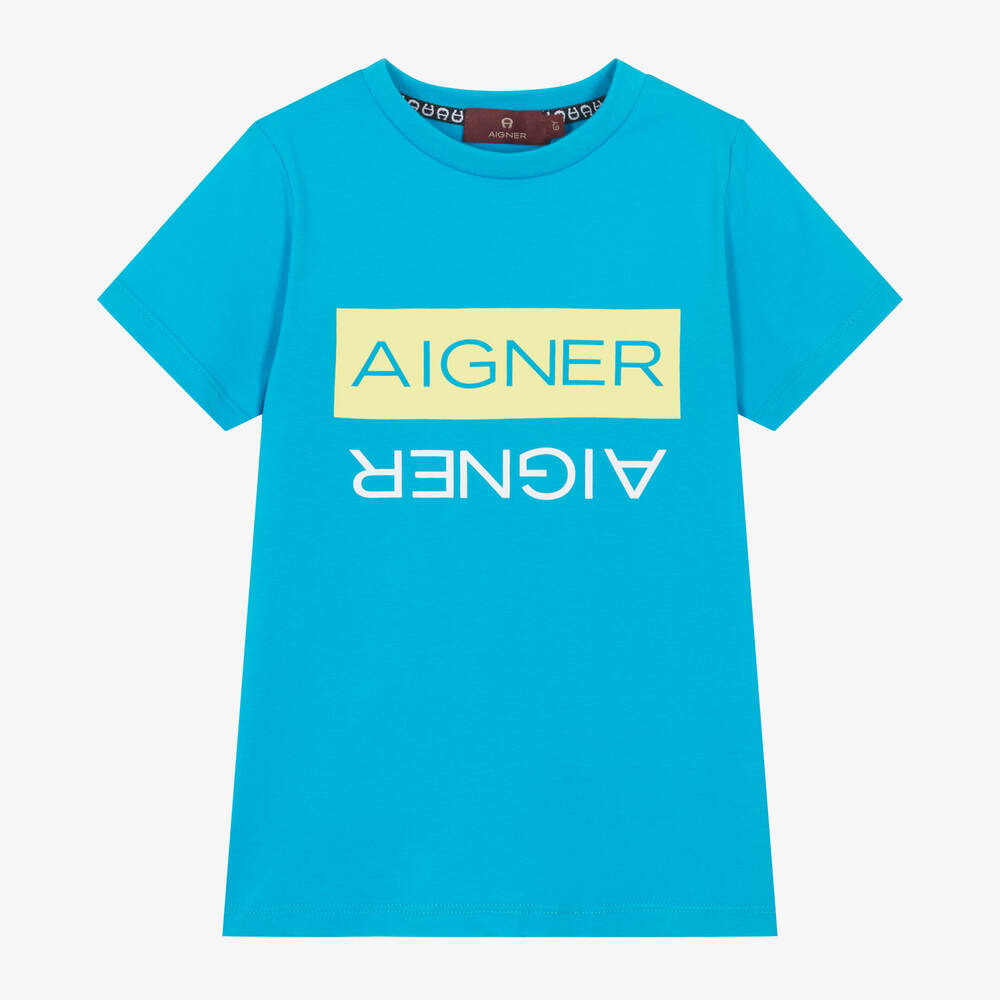 AIGNER - T-shirt bleu en coton garçon | Childrensalon