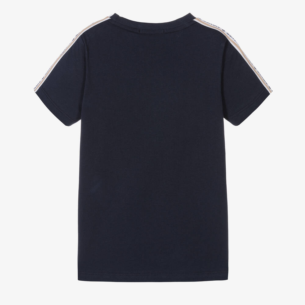 AIGNER - Boys Navy Blue Cotton Flock Logo T-Shirt | Childrensalon Outlet
