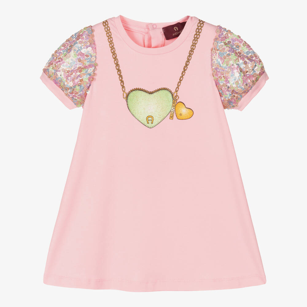 AIGNER - Robe rose à manches en sequins | Childrensalon