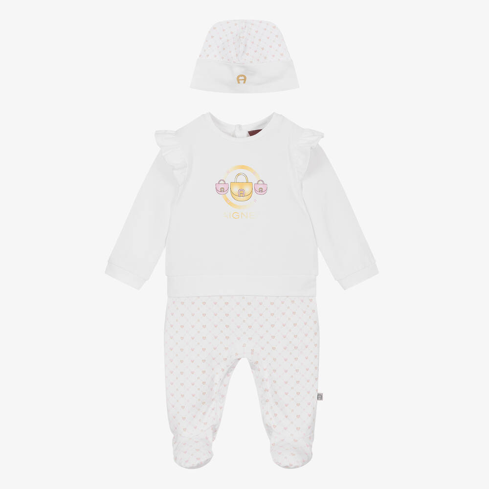 AIGNER - Ensemble grenouillère pima blanc fille | Childrensalon