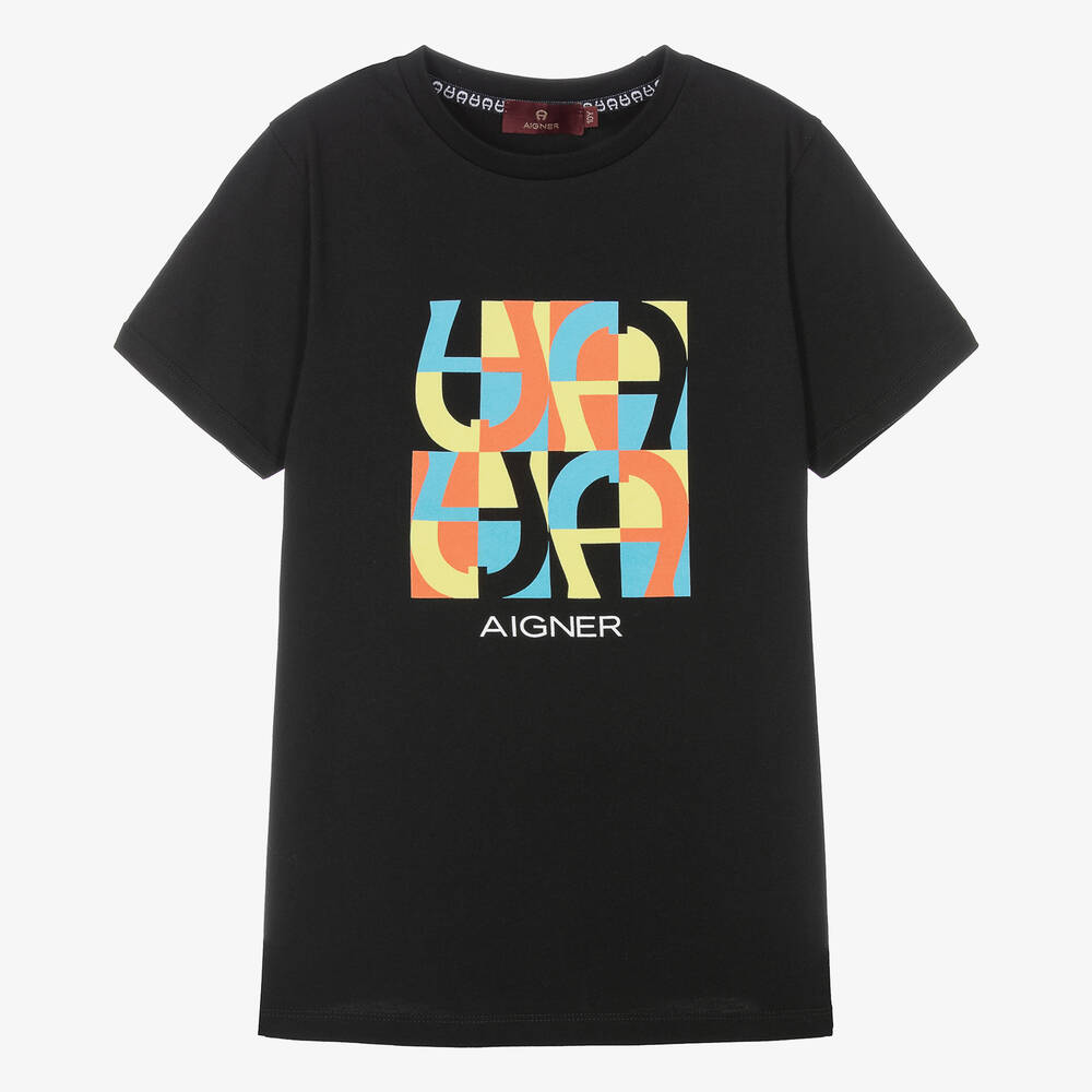 AIGNER - Teen Boys Black Cotton Horseshoe T-Shirt | Childrensalon