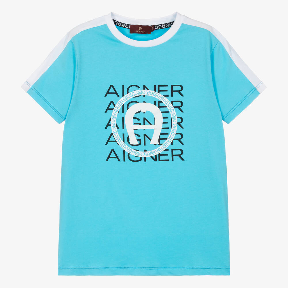 AIGNER - T-shirt bleu en coton ado garçon | Childrensalon