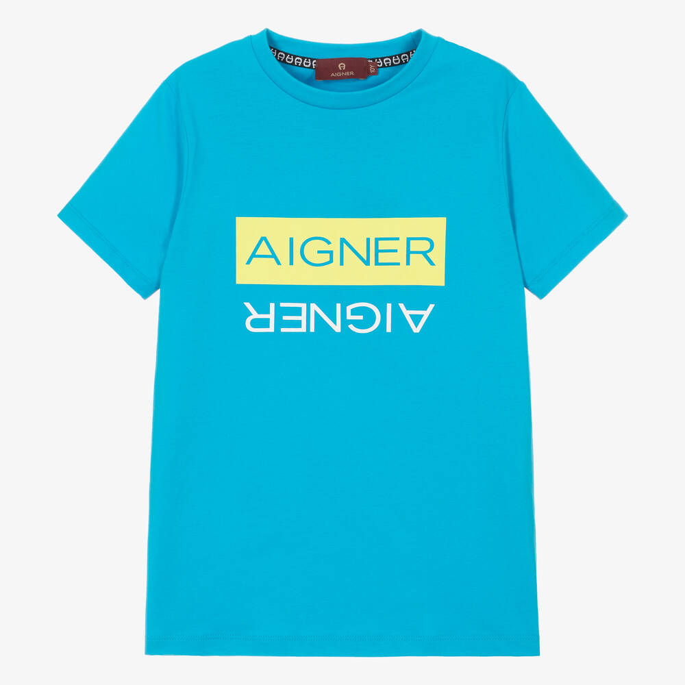 AIGNER - T-shirt bleu en coton ado garçon | Childrensalon