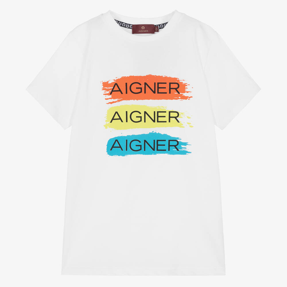 AIGNER - T-shirt blanc en coton ado garçon | Childrensalon