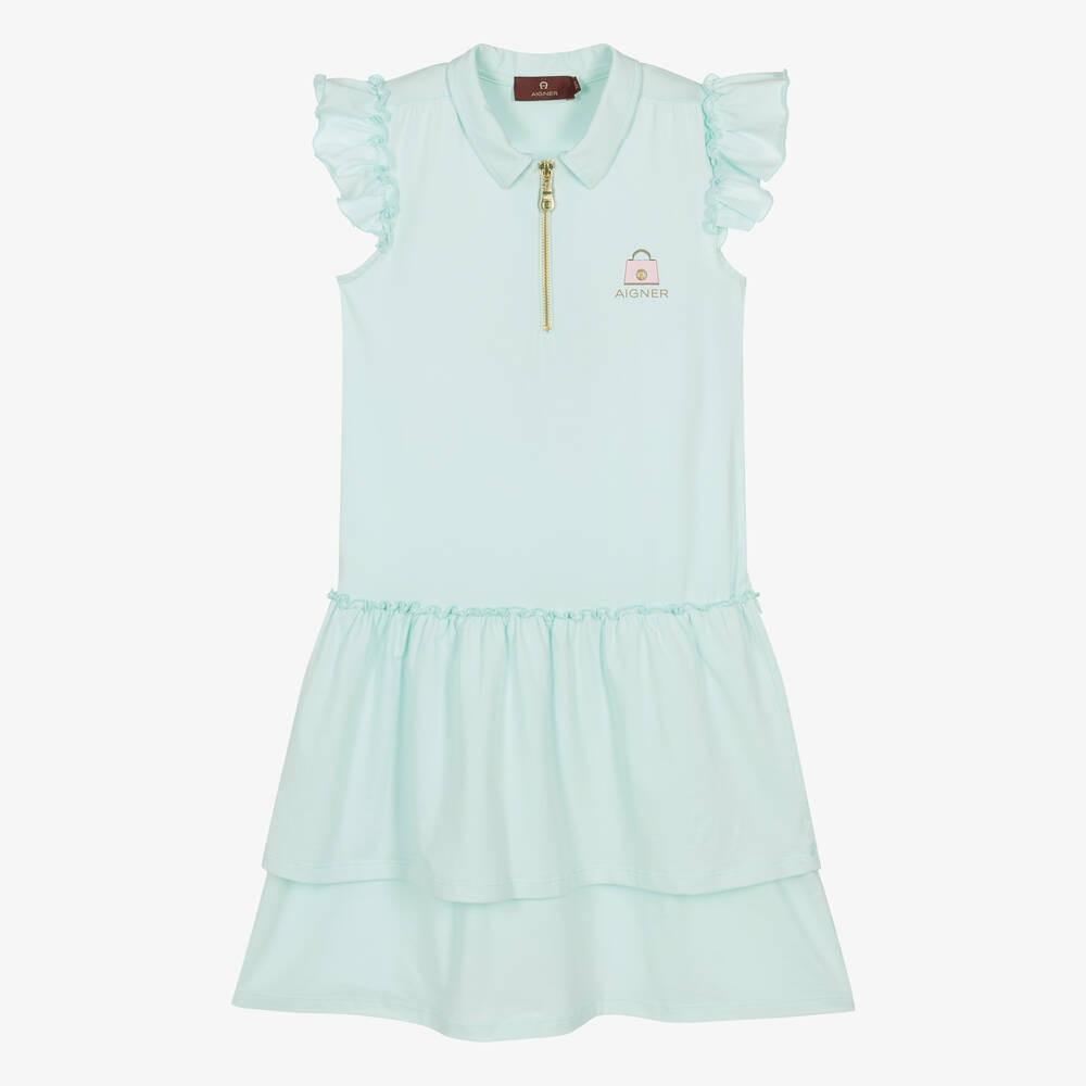 AIGNER - Robe-polo bleue en coton ado | Childrensalon