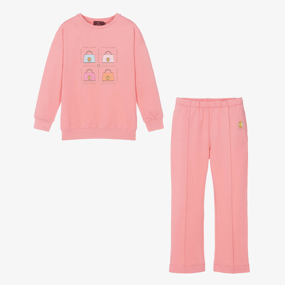 AIGNER - Survêtement rose en coton ado fille | Childrensalon