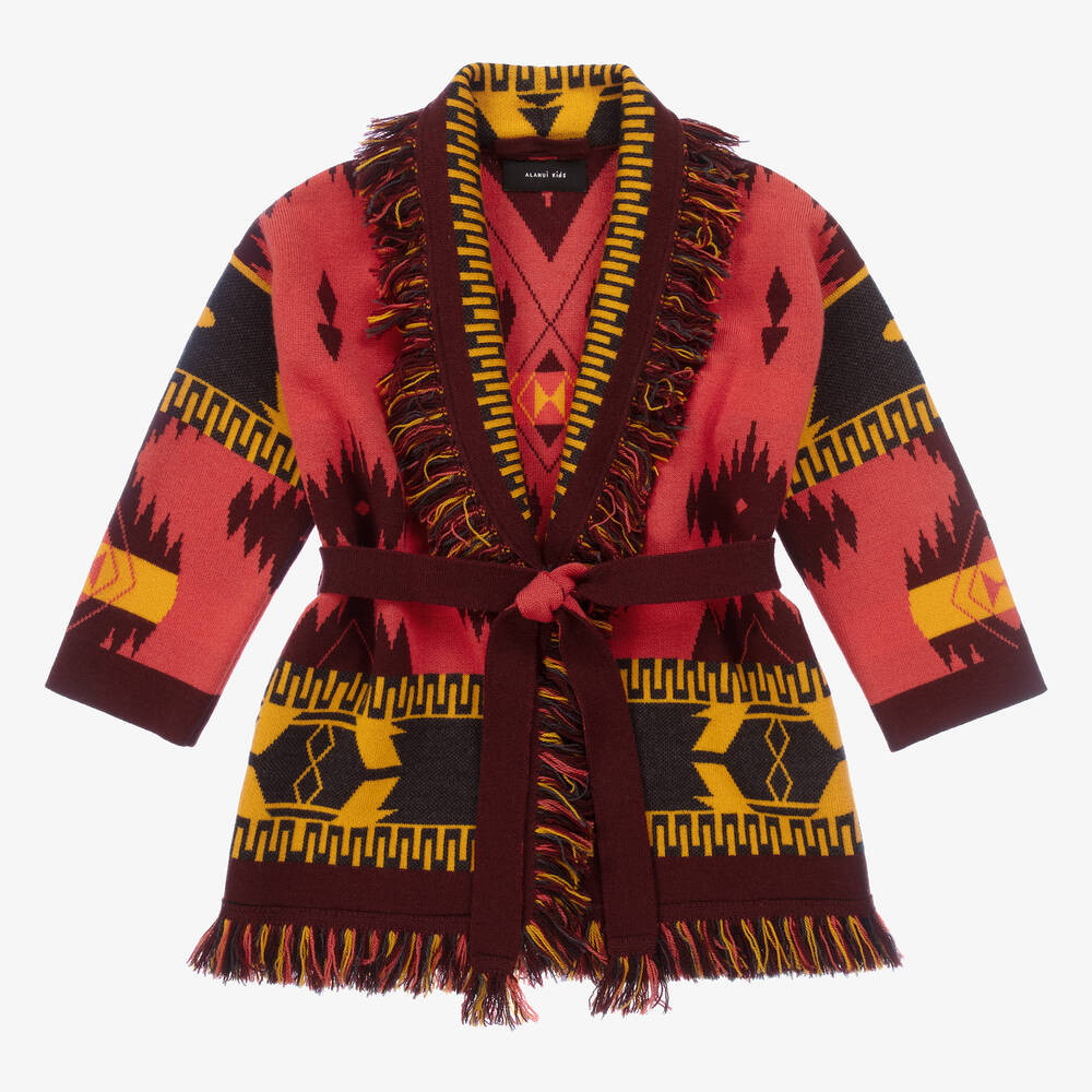 Alanui - Red & Yellow Wool Icon Jacquard Cardigan | Childrensalon