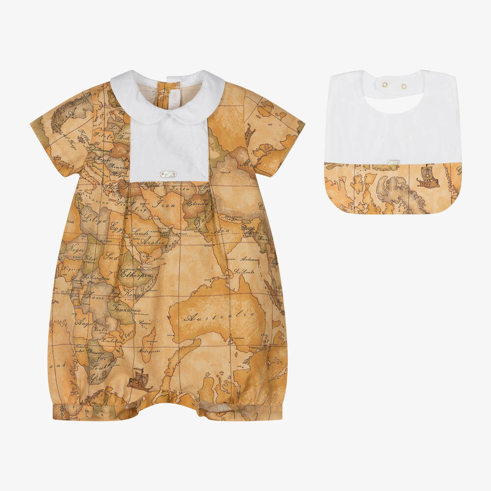 Alviero Martini - Baby Boys Beige Geo Map Shortie Set | Childrensalon