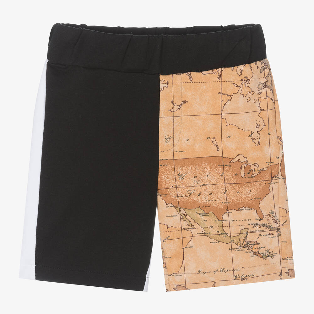 Alviero Martini - Short noir en coton Geo Map garçon | Childrensalon