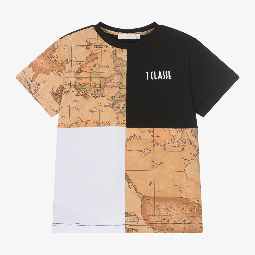 Alviero Martini - T-shirt noir en coton Geo Map garçon | Childrensalon