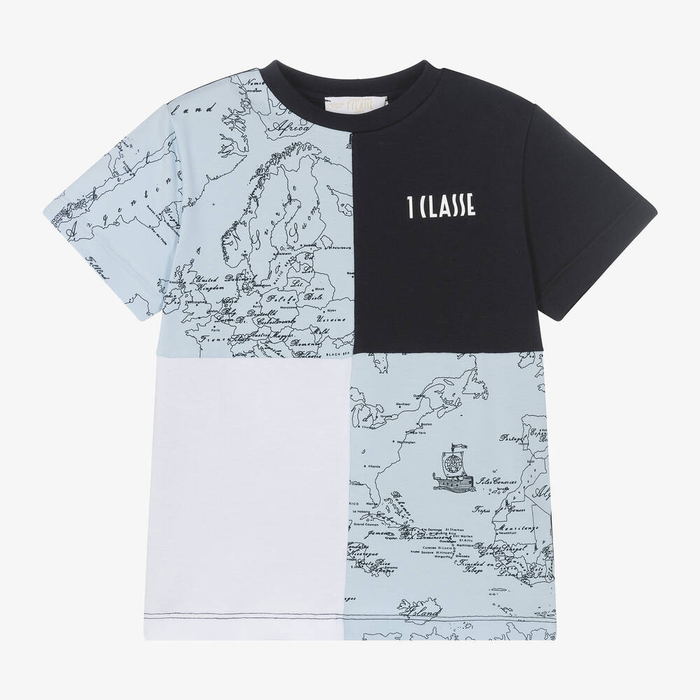 Alviero Martini - T-shirt bleu en coton Geo Map garçon | Childrensalon