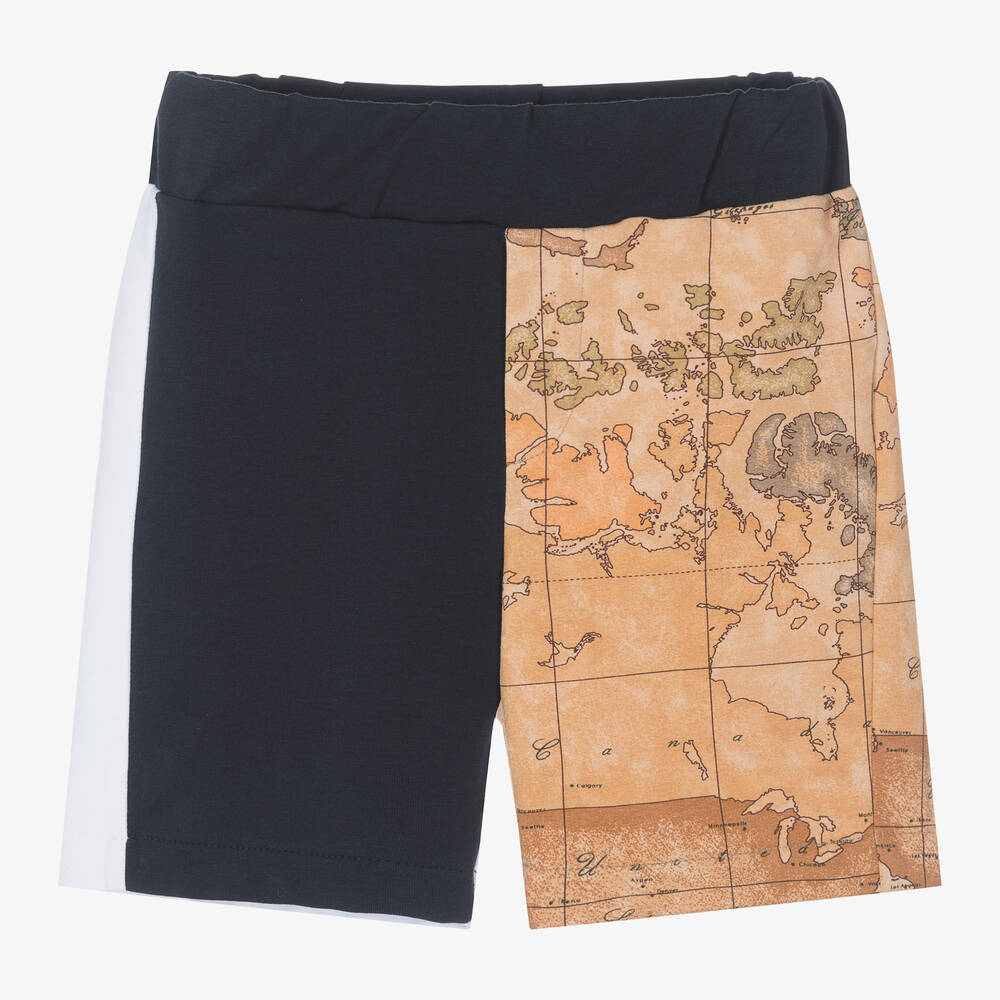 Alviero Martini - Short bleu en coton Geo Map garçon | Childrensalon