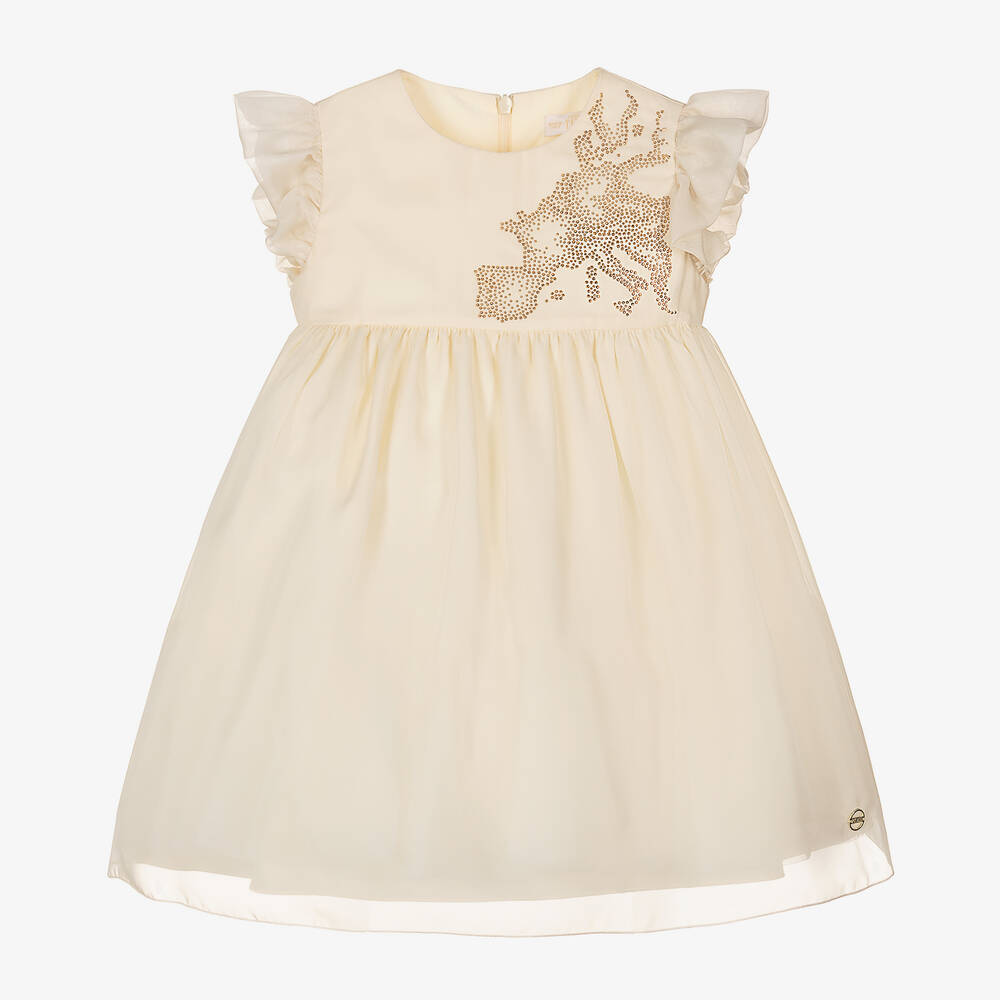 Alviero Martini - Girls Ivory Chiffon Geo Map Dress | Childrensalon