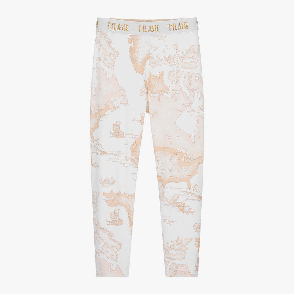 Alviero Martini - Girls Ivory Cotton Geo Leggings | Childrensalon