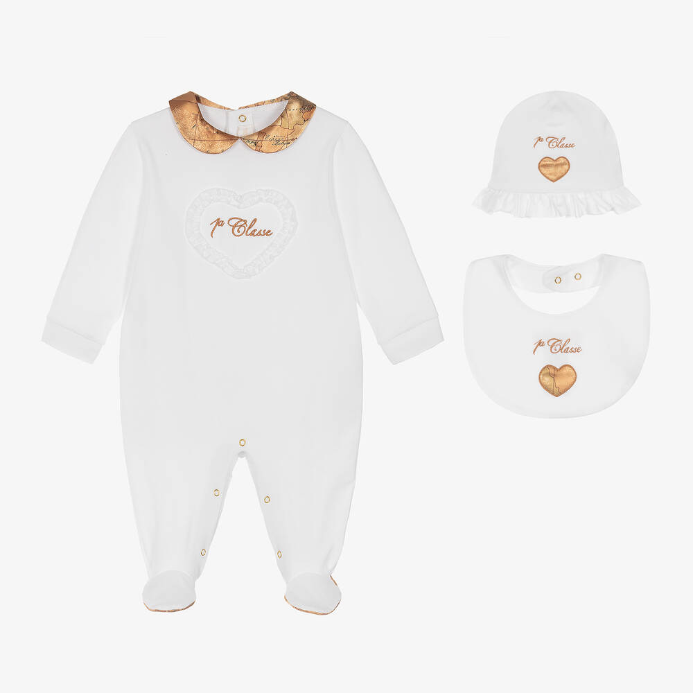 Alviero Martini - Girls White Cotton Heart Babygrow Set | Childrensalon