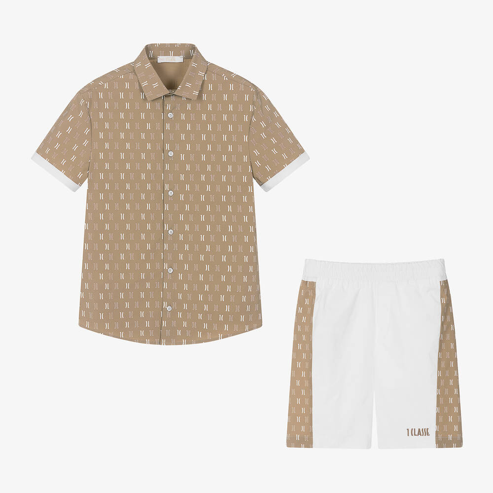 Alviero Martini - Teen Boys Beige & White Cotton Shorts Set | Childrensalon