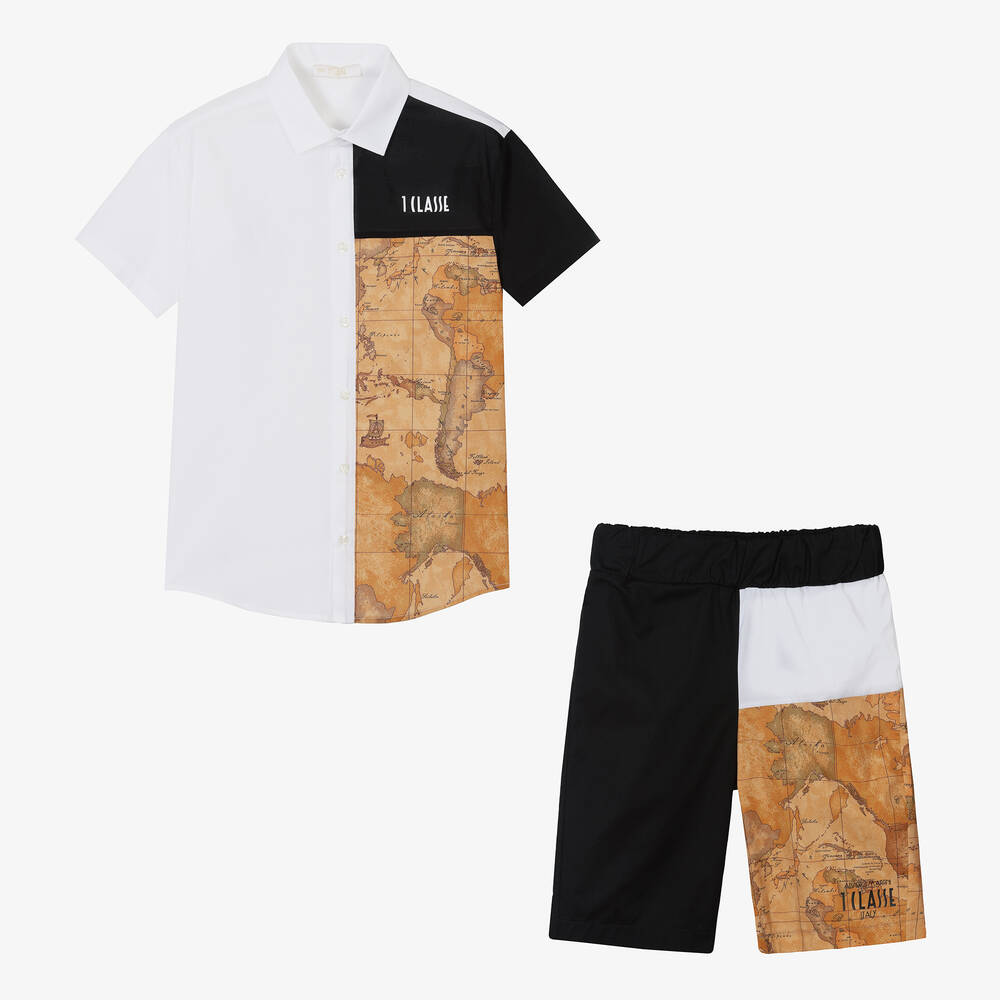 Alviero Martini - Teen Boys Black & Beige Geo Shorts Set | Childrensalon