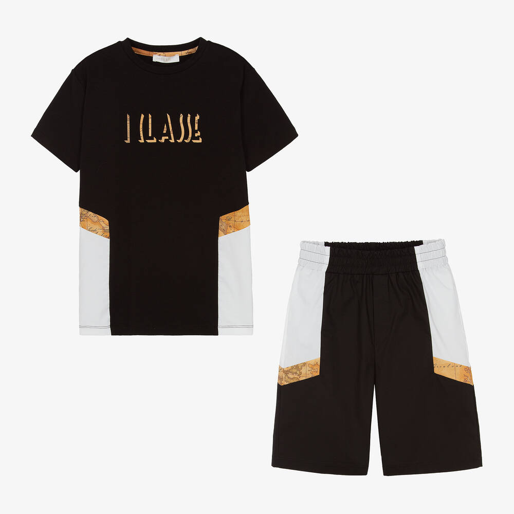 Alviero Martini - Teen Boys Black Cotton Shorts Set | Childrensalon