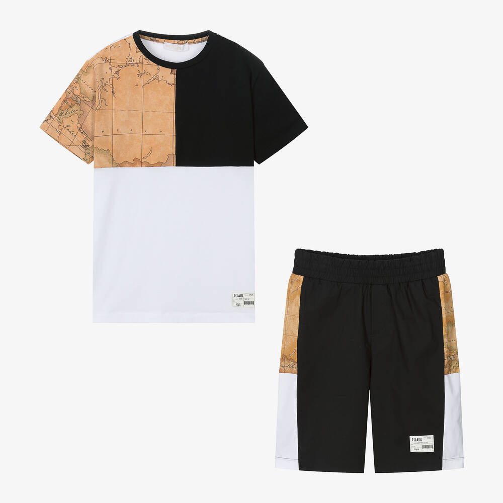 Alviero Martini - Teen Boys Black Geo Colourblock Shorts Set | Childrensalon