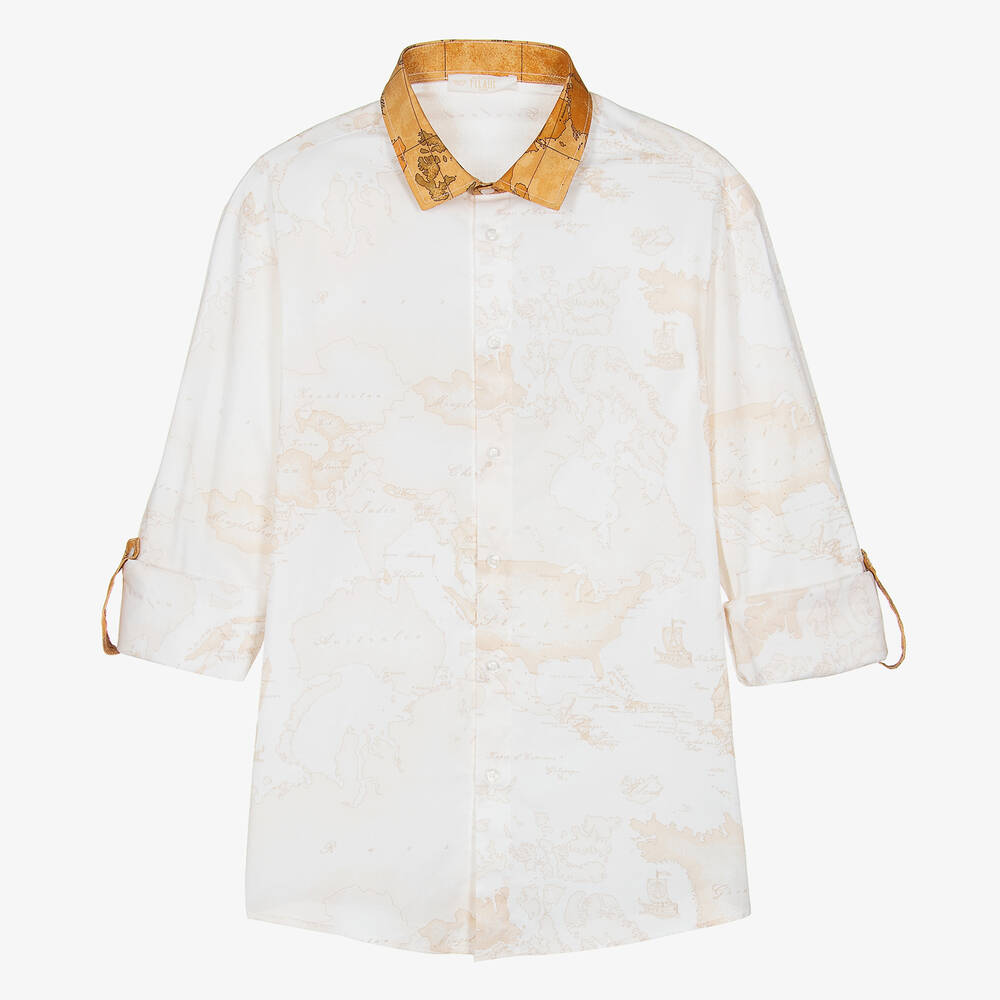 Alviero Martini - Teen Boys Ivory Geo Map Cotton Shirt | Childrensalon