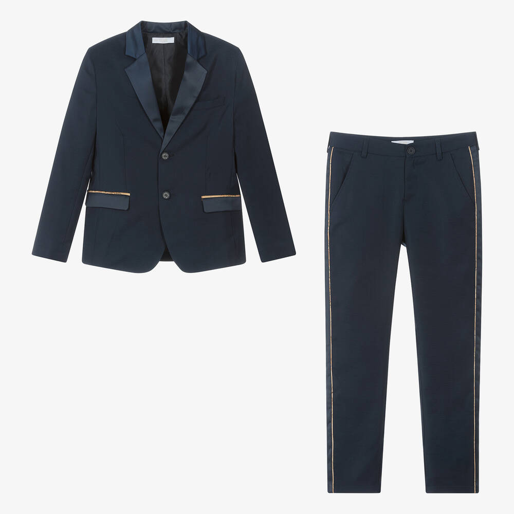 Alviero Martini - Teen Boys Navy Blue Cotton Geo Map Suit | Childrensalon