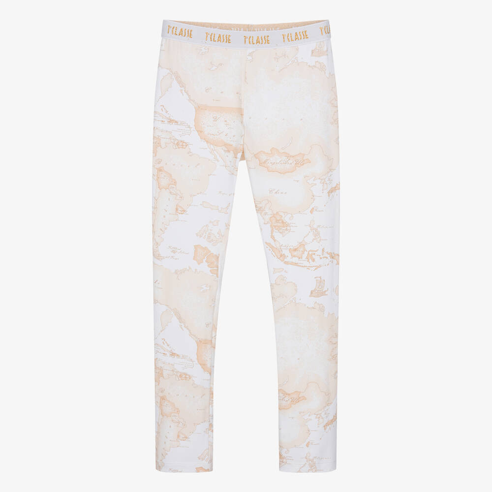 Alviero Martini - Teen Girls Ivory Cotton Geo Leggings | Childrensalon